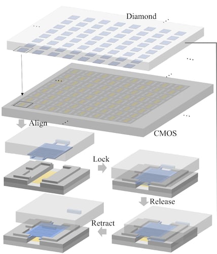 The lock-and-release integration process to transfer the quantum microchiplet array